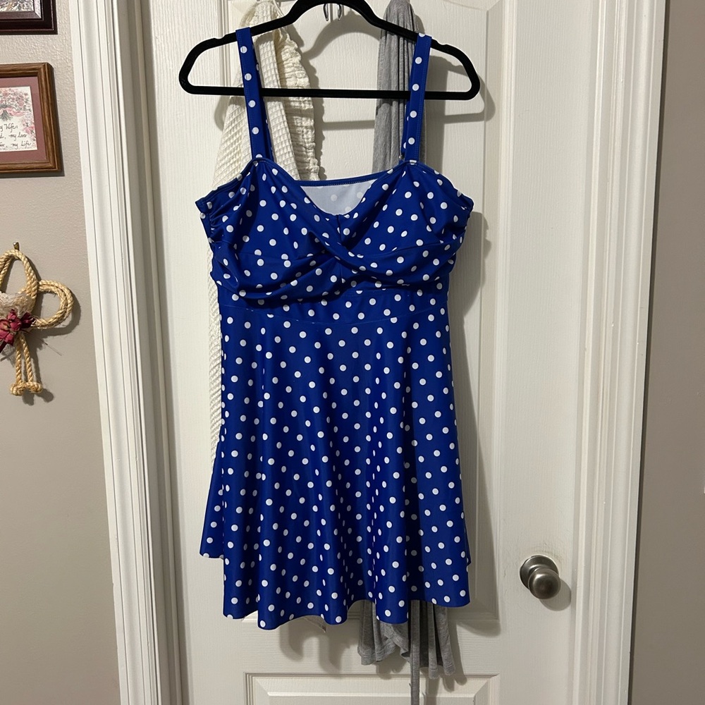 Blue Polka Dot Swim Dress